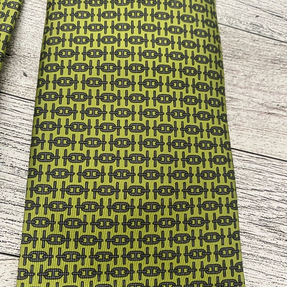 HERMÈS Men's 100% Silk Seda Seta Seide Neck Tie Green - Picture 4 of 7